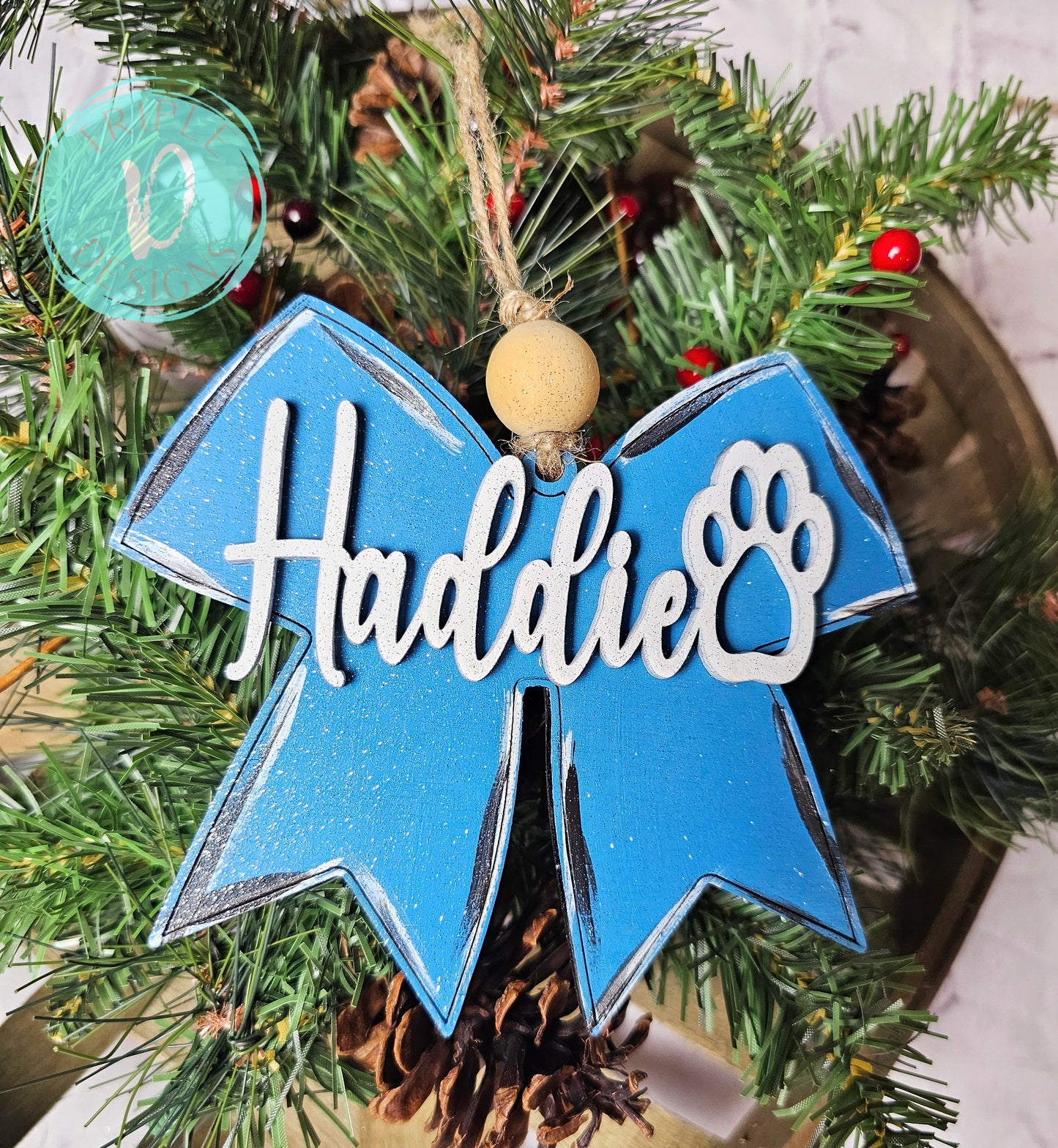 ELLIS Middle /Cougars /Bow / Personalized / Cheer/ Christmas / Ornament
