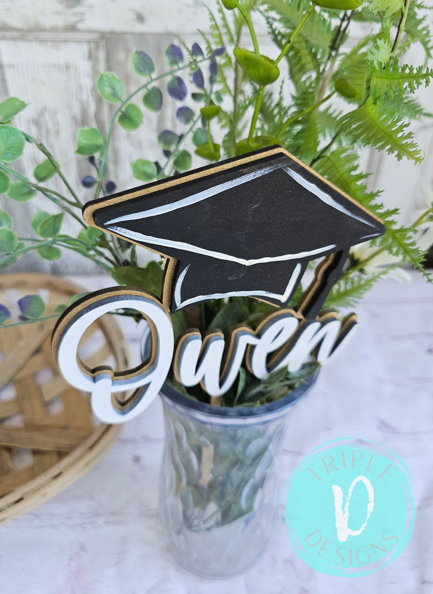 Personalized Topper with 3D cap / Graduation Decor / Cake Topper / Vase Decor / Grad / Party