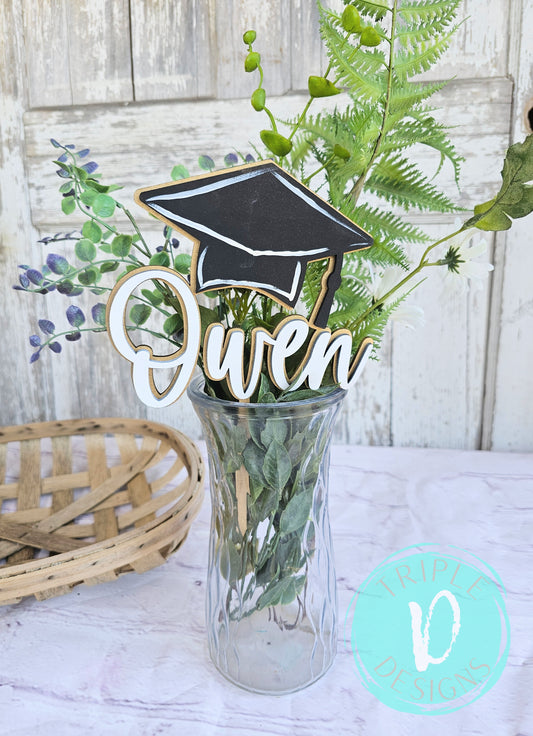 Personalized Topper with 3D cap / Graduation Decor / Cake Topper / Vase Decor / Grad / Party