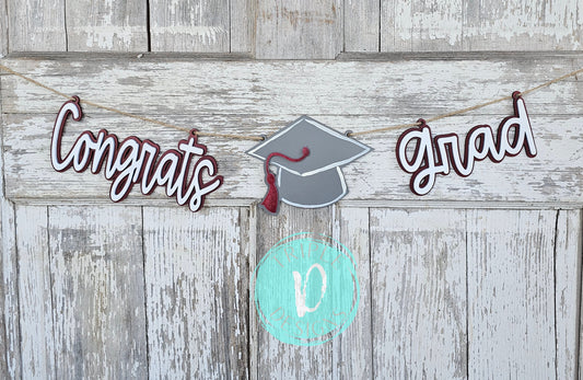 Congrats Grad with Cap & Tassel / Garland / 2025 / Graduation Decor / Cake Topper / Vase Decor / Grad / Party