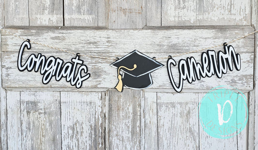 Personalized Congrats with Cap / Garland / 2025 / Graduation Decor / Cake Topper / Vase Decor / Grad / Party