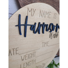 Load image into Gallery viewer, Birth Announcement - Wood- Engraved and 3D - Nursery Sign

